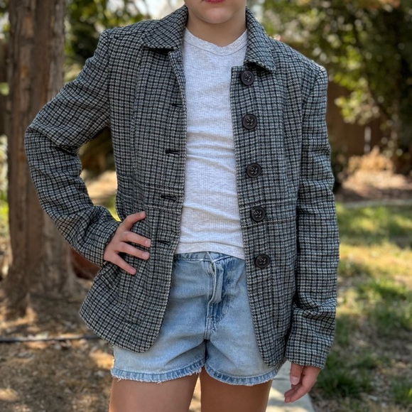 BANANA REPUBLIC 4 XS Y2K Herringbone Peplum Hem Wool Linen Blend Jacket Coat - Picture 10 of 12